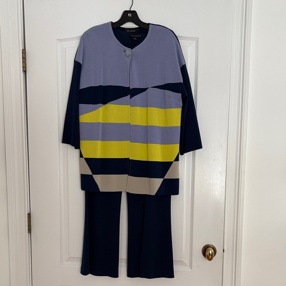 St. John Knits Milano Color Block in Marine Multi Jacket /Three Piece Set